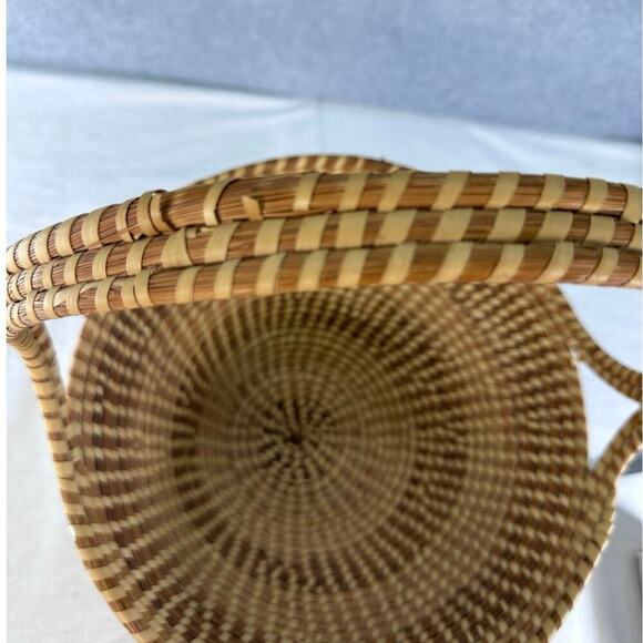 Large Carolina Sweetgrass Gullah Pedestal CHS Market Basket Handle Easter 14x12” - Picture 6 of 11